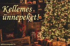 kellemes ünnepeket karácsonyfa, kandalló