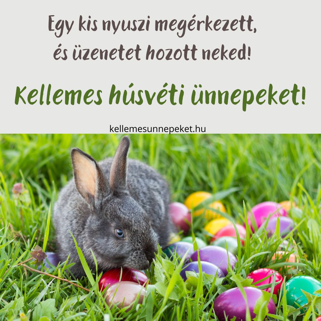 húsvéti nyuszi képeslap, kellemes húsvéti ünnepeket, tojások