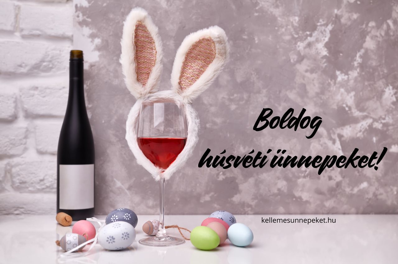 modern húsvéti képeslap, boldog húsvéti ünnepeket, tojások bor